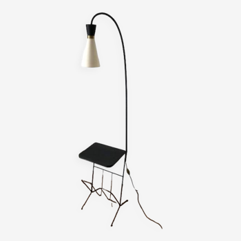 Tablet floor lamp and magazine holder with diabolo