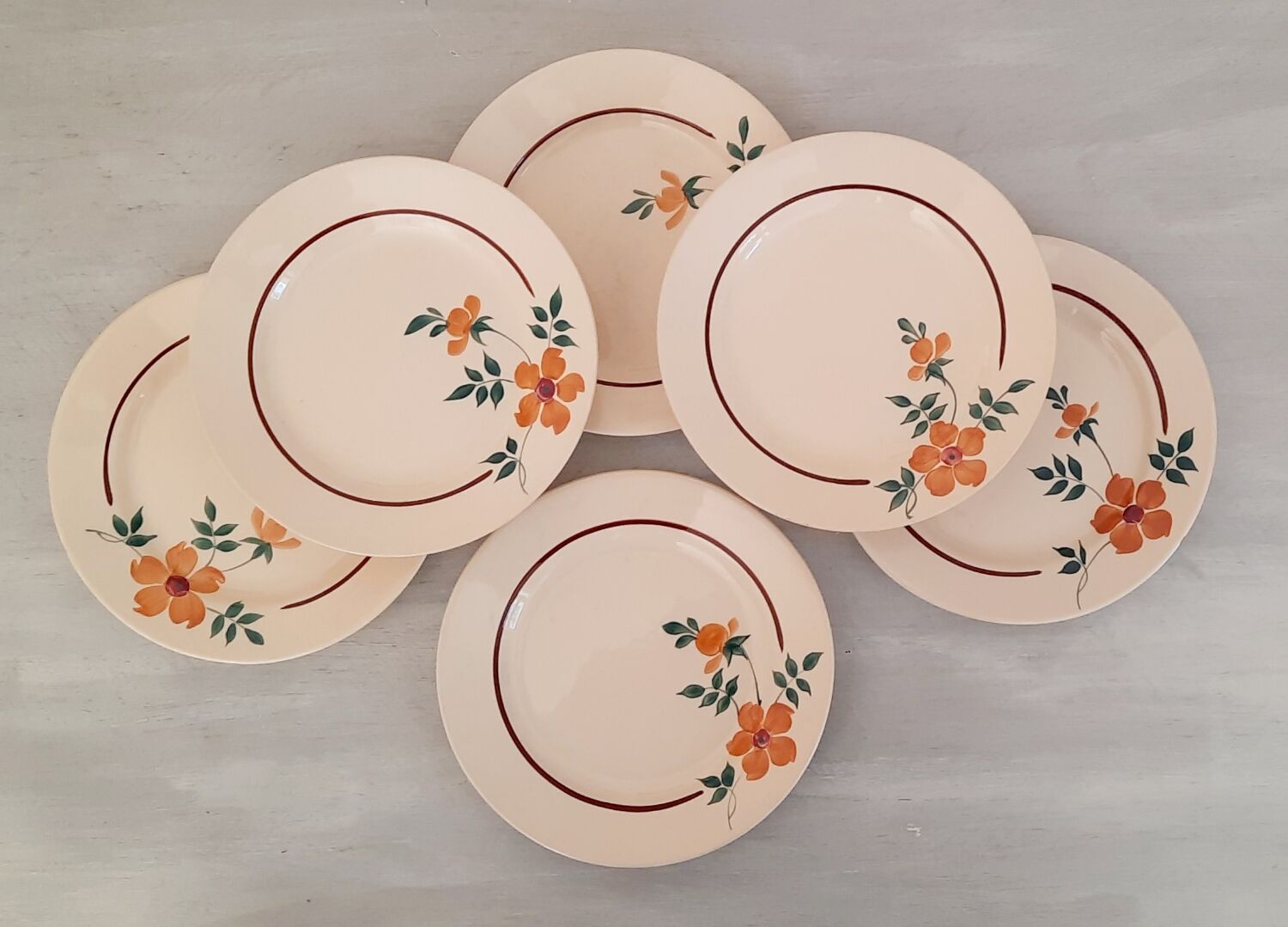 Flat earthenware plates Moulin des Loups Saint Amand Model Amélie Vintage