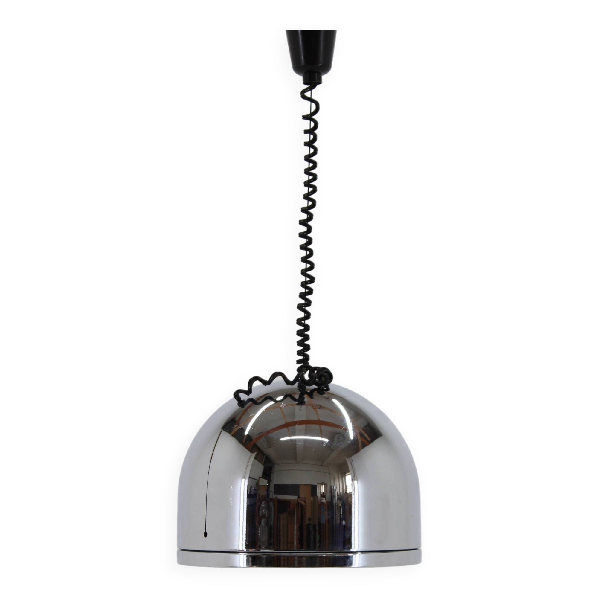1970s Rare Italian Chrome Plated Adjustable Pendant Light