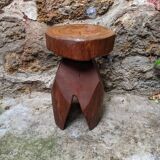 Vintage brutalist carved plant stand stool