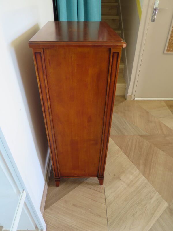 Semainier-Commode- 7 tiroirs-merisier-Style Louis Philippe-Pieds trapèze