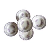 Assiettes creuses terre de fer mauve anciennes lot X5 modèle "Hanoï" de la manufacture française de Longwy