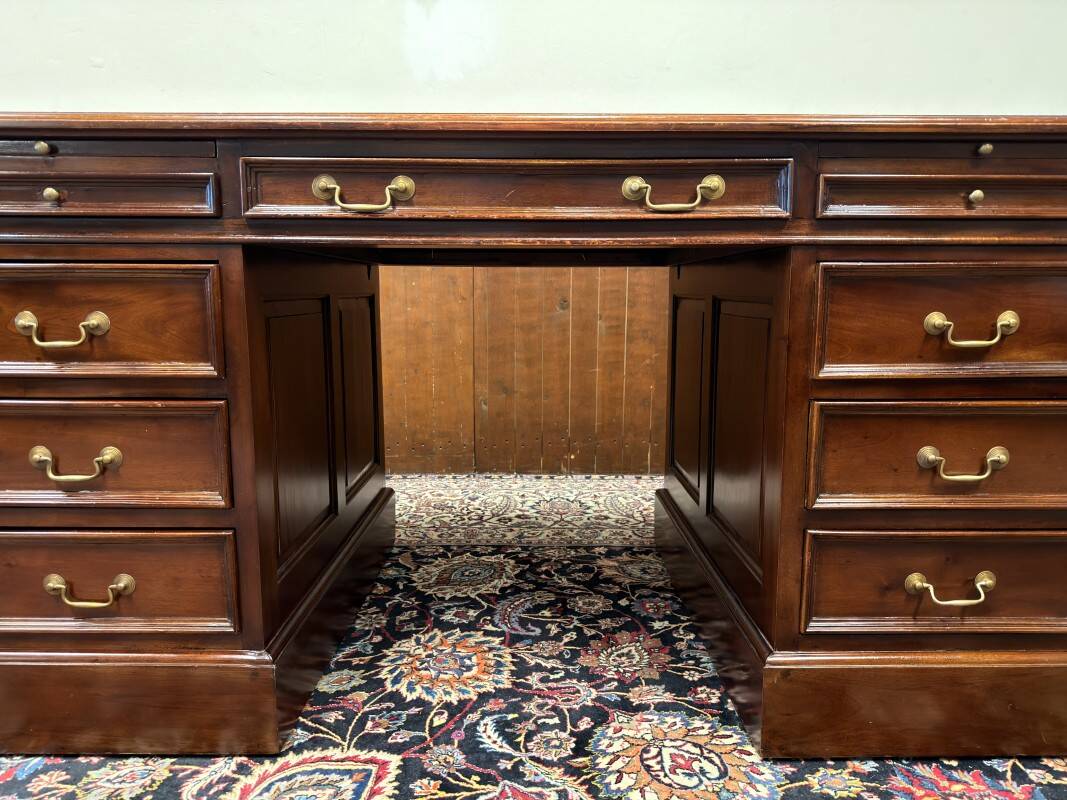 Classic English Desk with Green Leather