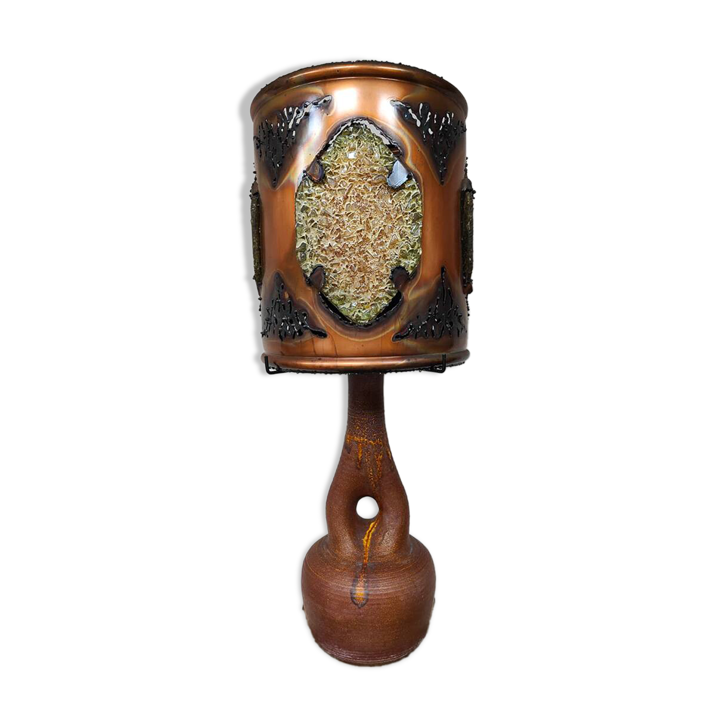 French vintage copper fractal resin table lamp Accolay 'Brutalist'