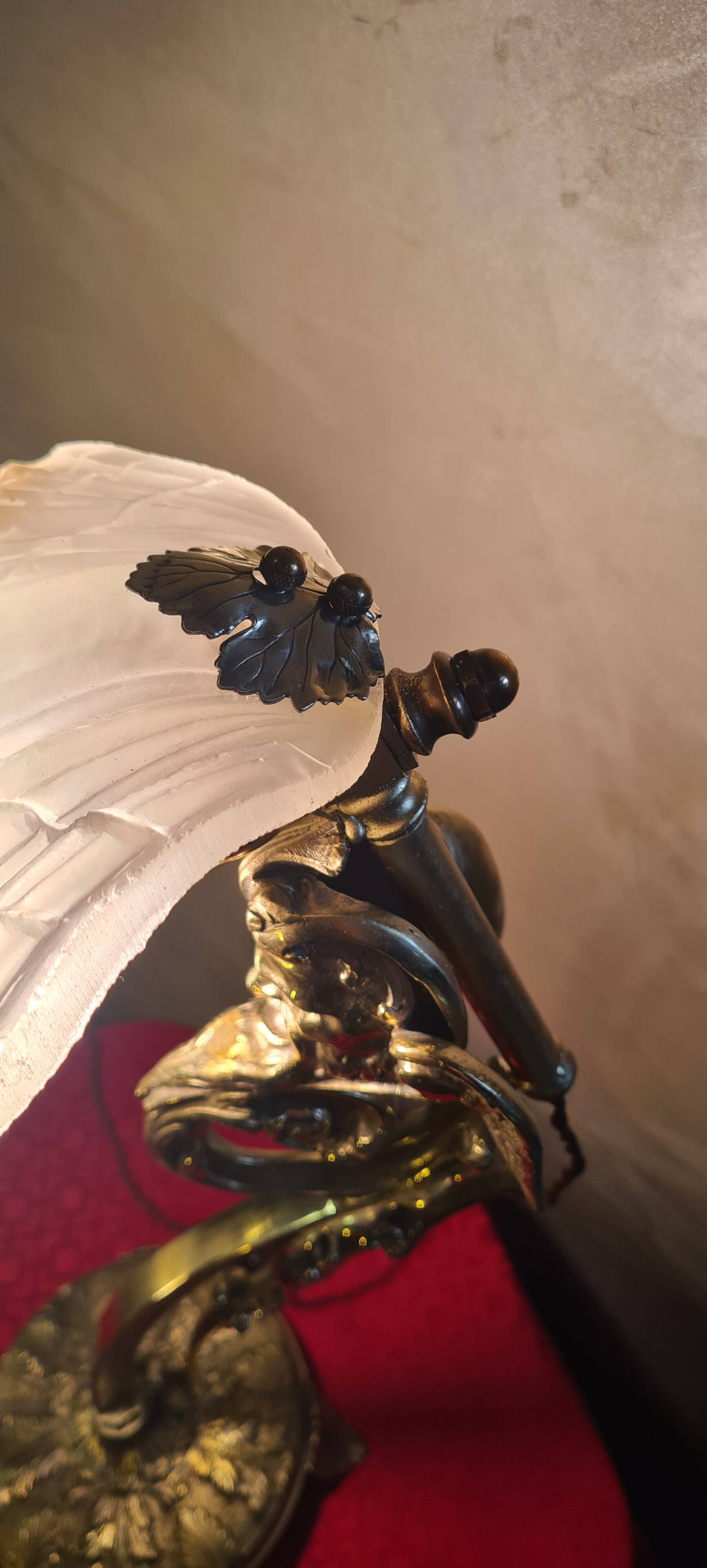 gilded bronze lamp 58x25x6kg glass shell lampshade 1960 original electric o