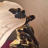 gilded bronze lamp 58x25x6kg glass shell lampshade 1960 original electric o