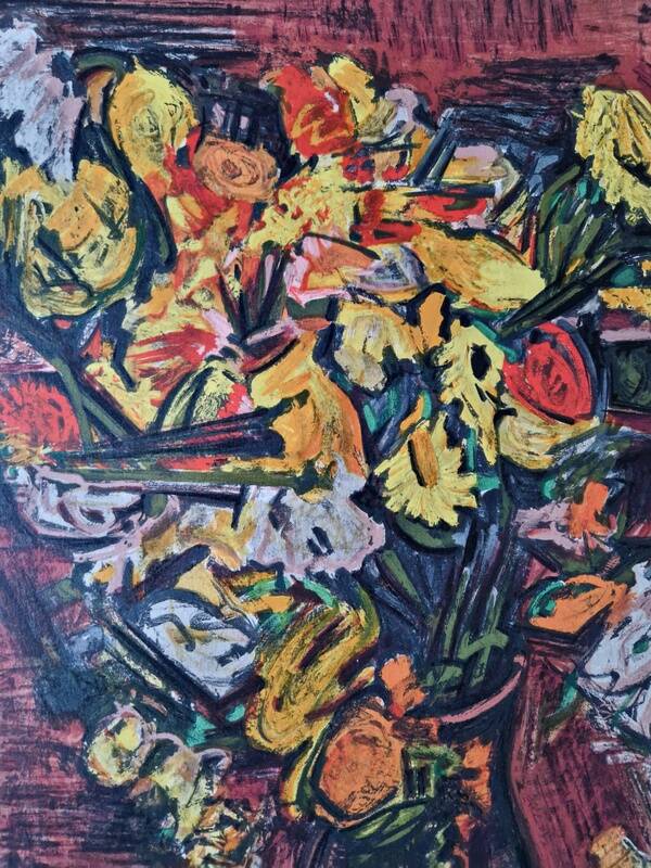 Isis Kischka (1908-1973) - Lithographie en couleurs - Bouquet de fleurs