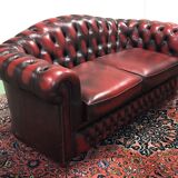 Red leather Chesterfield sofa - 70s
