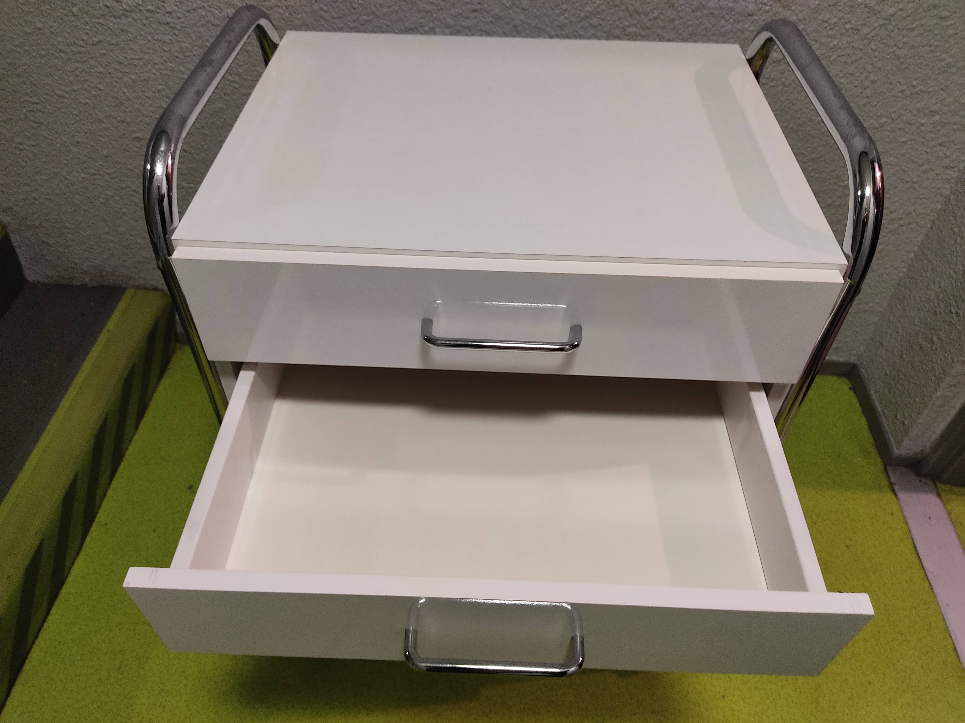 Medical trolley stainless steel, white lacquered 4 drawers