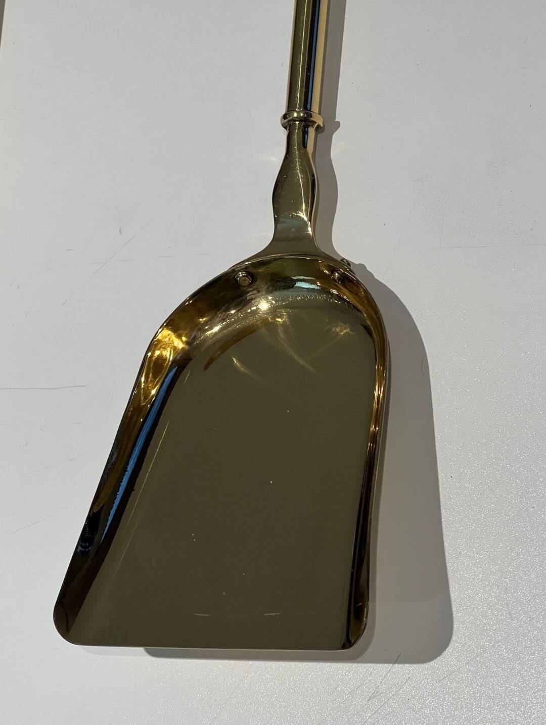 Neoclassical Fire Necessary in Polished Brass on Columnar Base Support