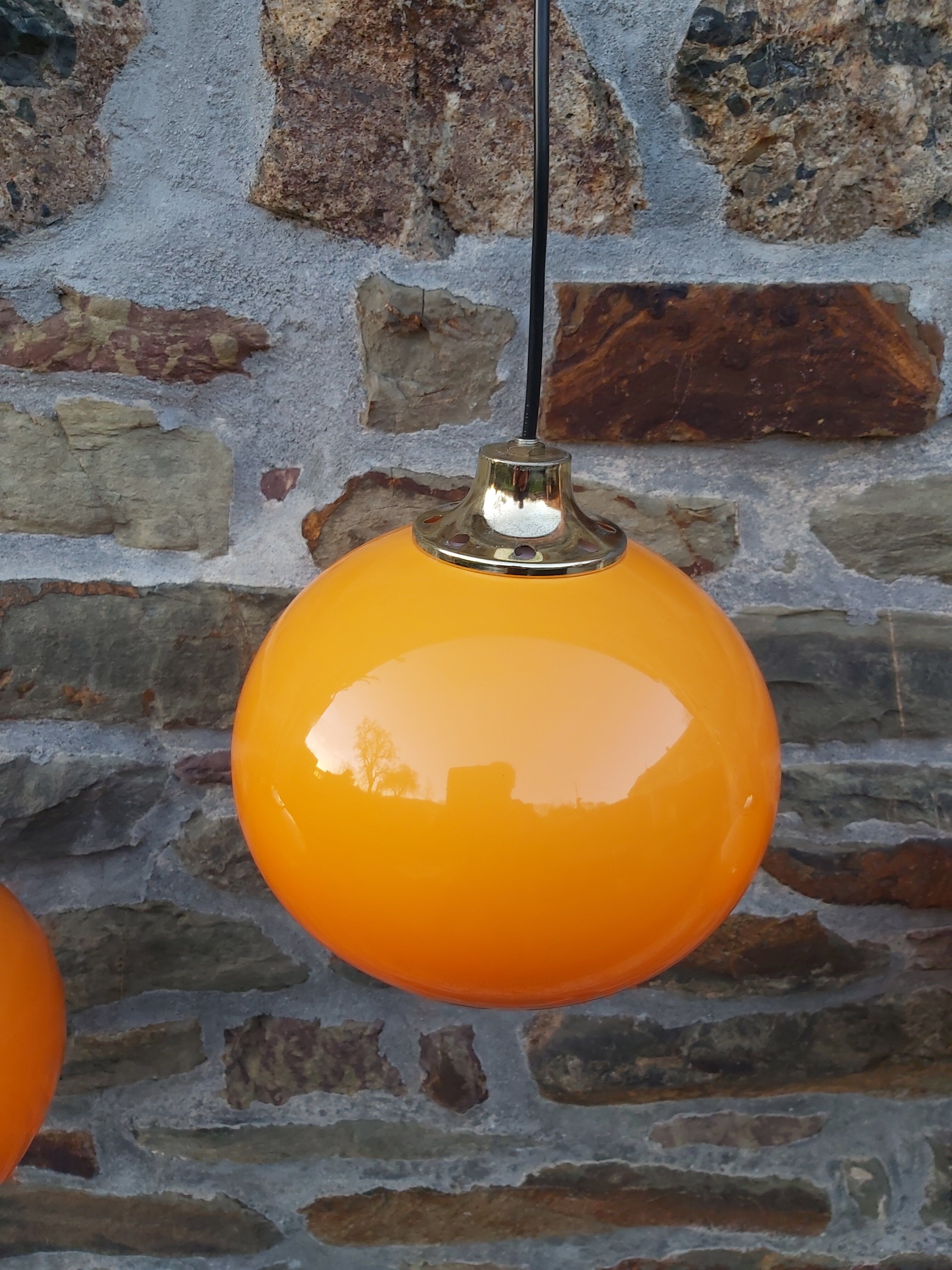 Lot de 3 suspensions orange vintage, années 70