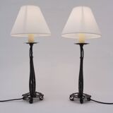 Paire de lampes de table anciennes en fer forgé Arts & Crafts des années 1920, anglaises, recâblées