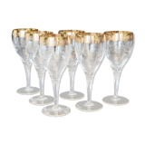 6 old wine glasses in engraved crystal and gold