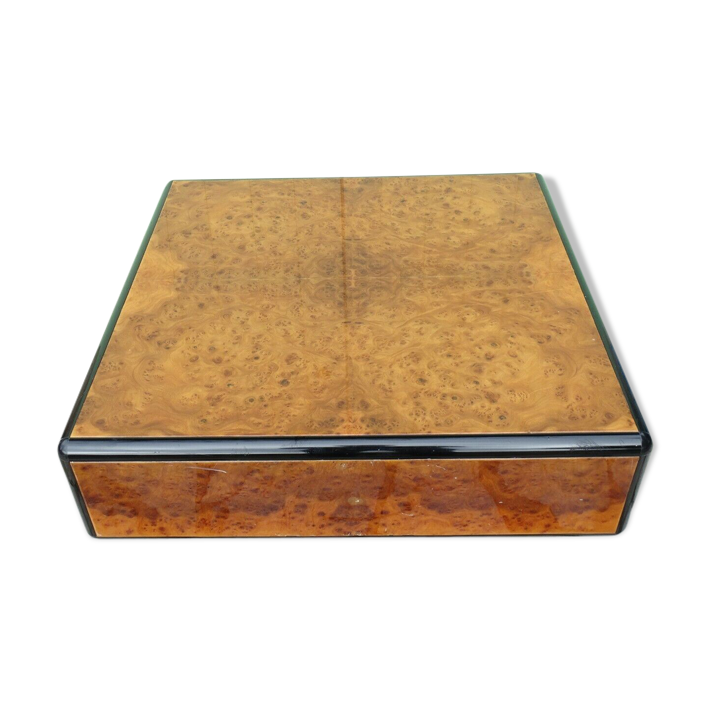 Vintage coffee table in elm magnifying glass 1970 - 70X70X35cm
