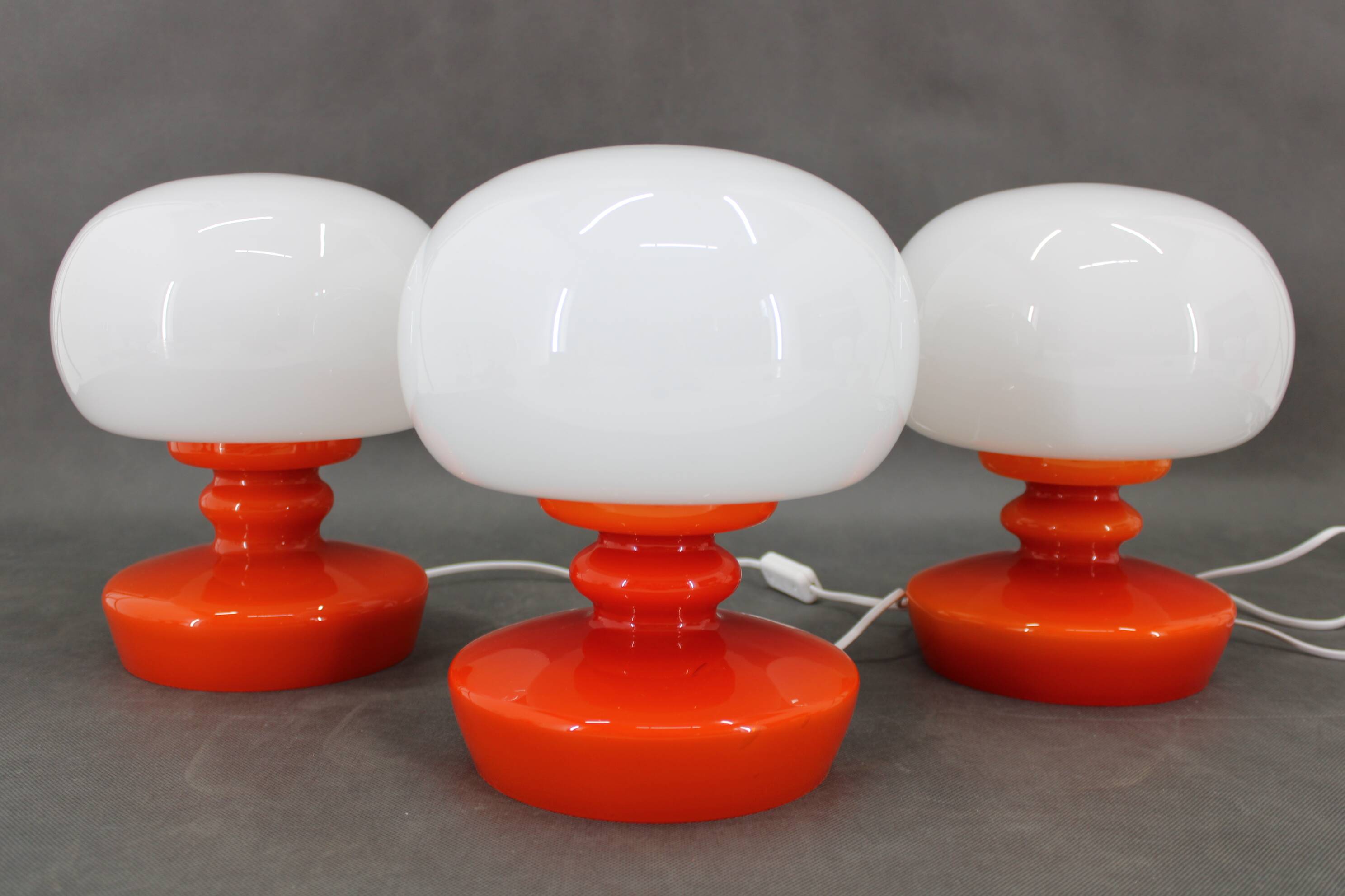 1970s Set of Three Stepan Tabery Opaline Glass Table Lamps, Czechoslovakia