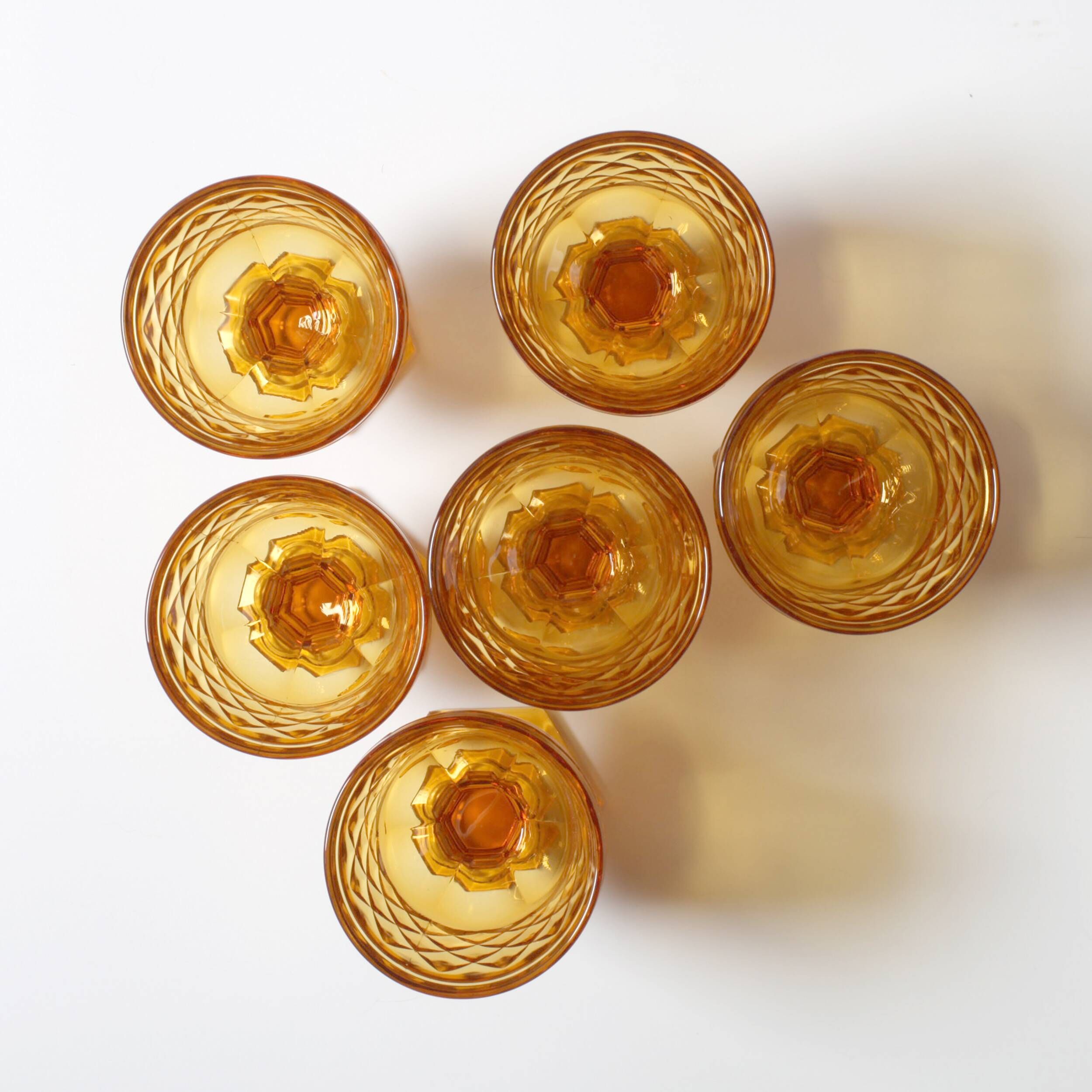 Vintage Amber Goblet Set: Italian Bormioli Stem Glasses, 1970s