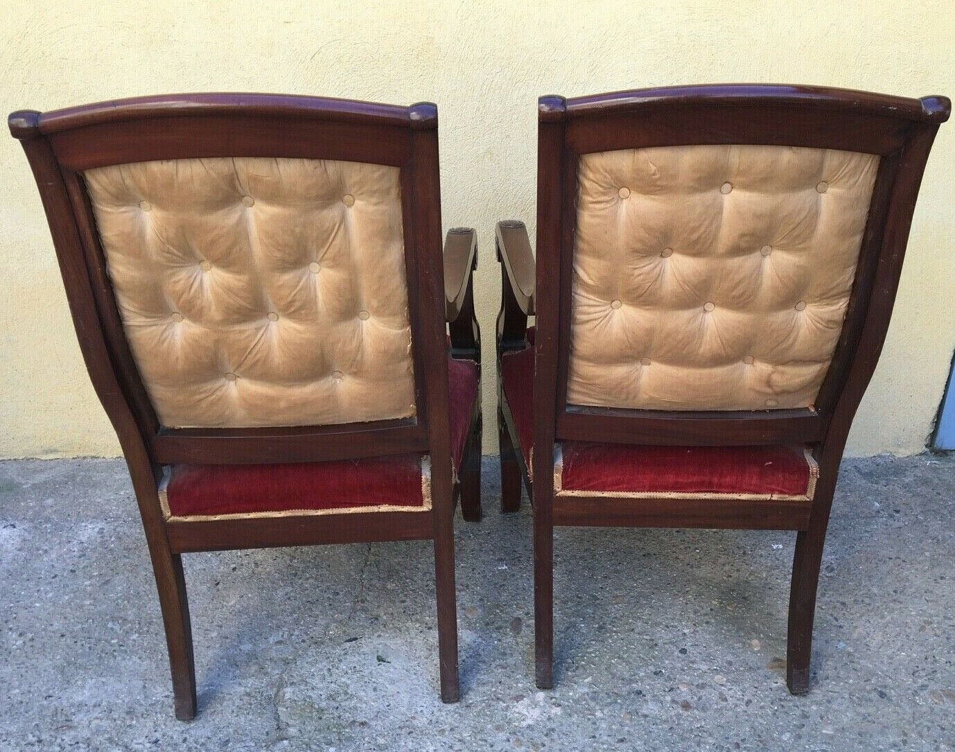 Pair of 19th-century mahogany armchairs - purple fabric