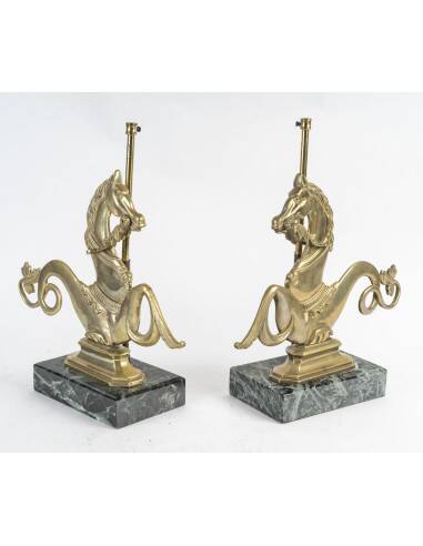 Pair of marble and bronze lamp bases, 20th century