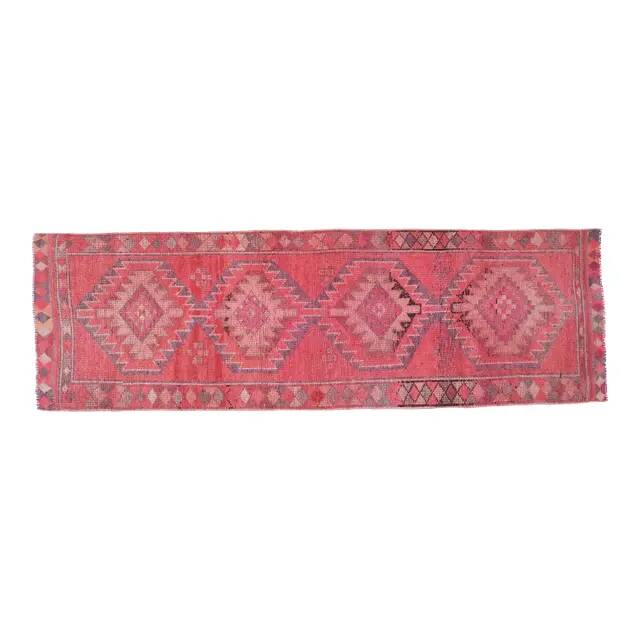 Tapis vintage turc Oushak fait à la main en laine et coton rose, années 1970
