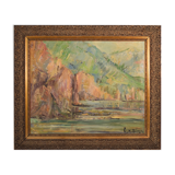 Impressionist seascape with cliffs - oil on canvas