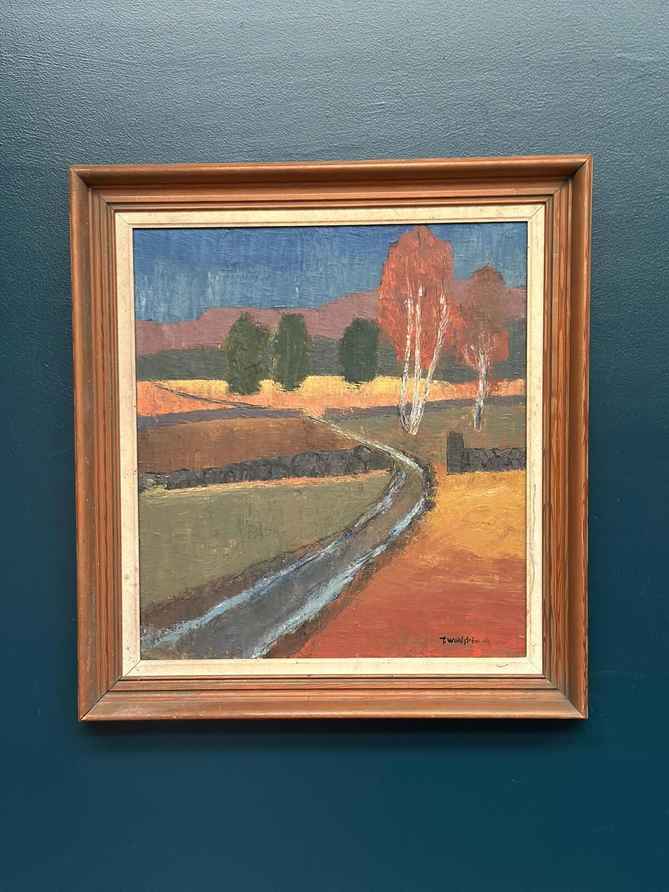 Original Mid Century Swedish Oil On Canvas – “Landscape” By Thure Wahlström – Vintage & Framed