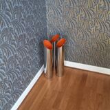 Vintage cylindrical chrome vase from the 1970s.