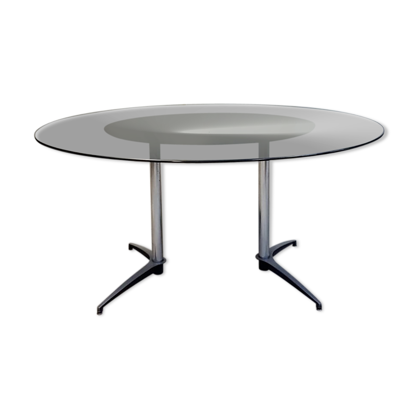 Vtg Mid Century 4 - 6 Seat Glass Aluminium Pedestal Dining Table Retro 60s 70s