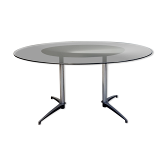 Vtg Mid Century 4 - 6 Seat Glass Aluminium Pedestal Dining Table Retro 60s 70s