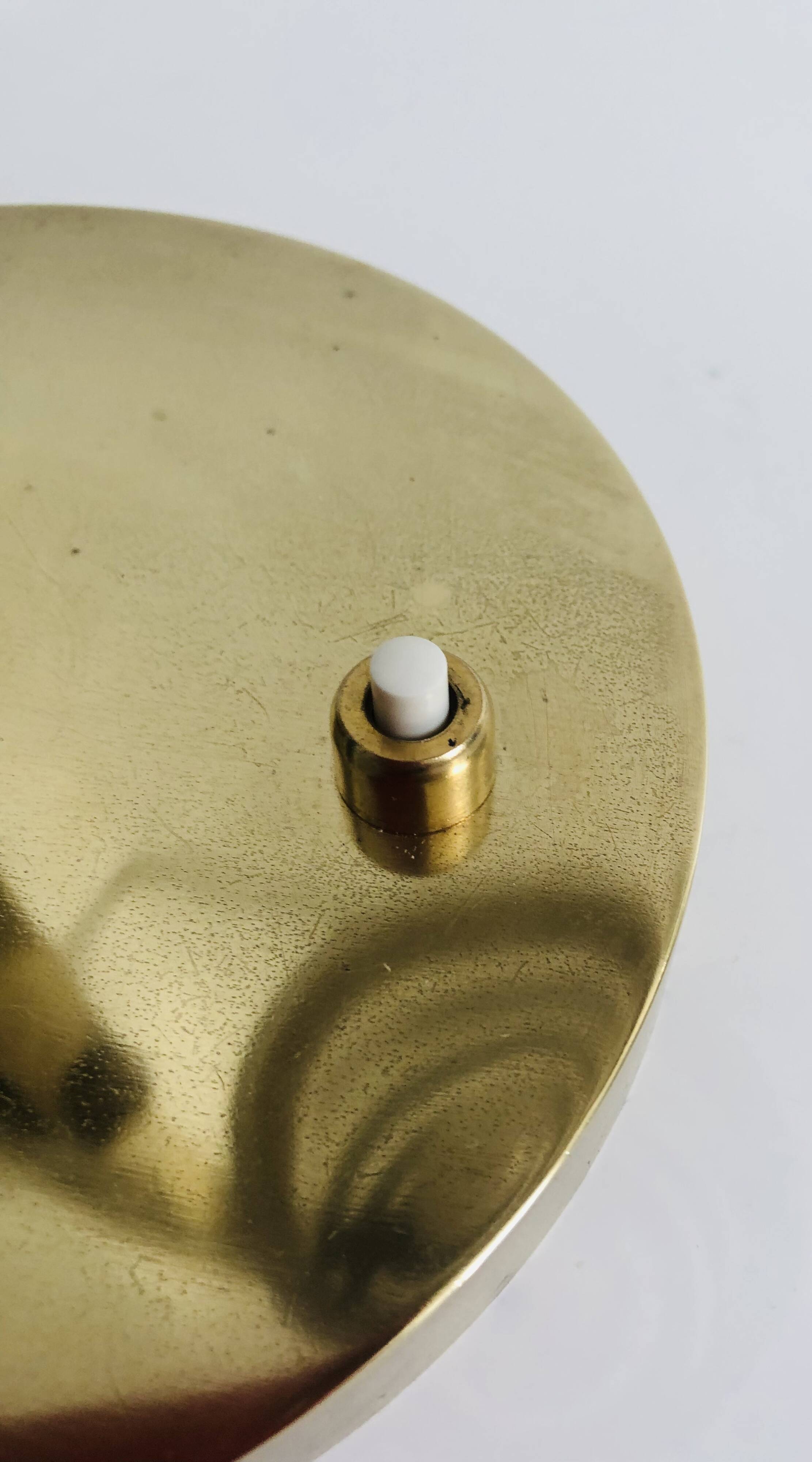 Table lamp style bauhaus years 40-50 brass with golden glass tulip