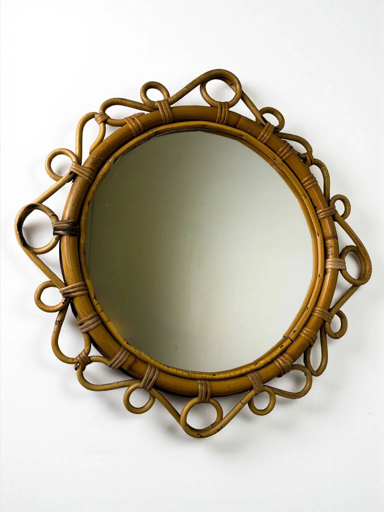 Spanish rattan bamboo oval mirror, circa 1960s