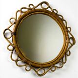 Spanish rattan bamboo oval mirror, circa 1960s