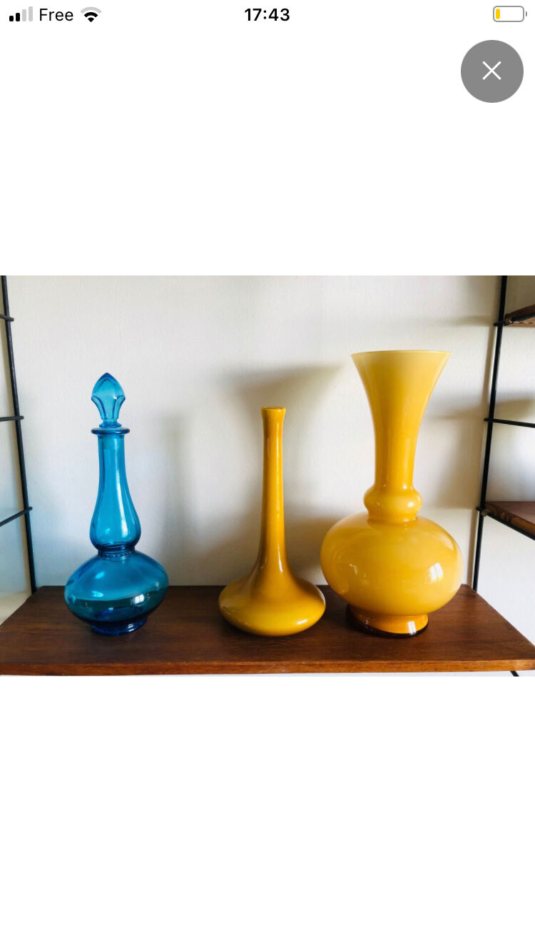 Vintage glass decanter space age turquoise