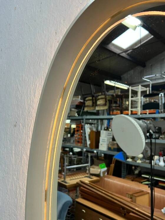 Vintage Oval Mirror with Lighting in Wooden Frame, Hillebrand Germany 1970s