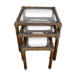 Tables gigognes en bambou - cuir