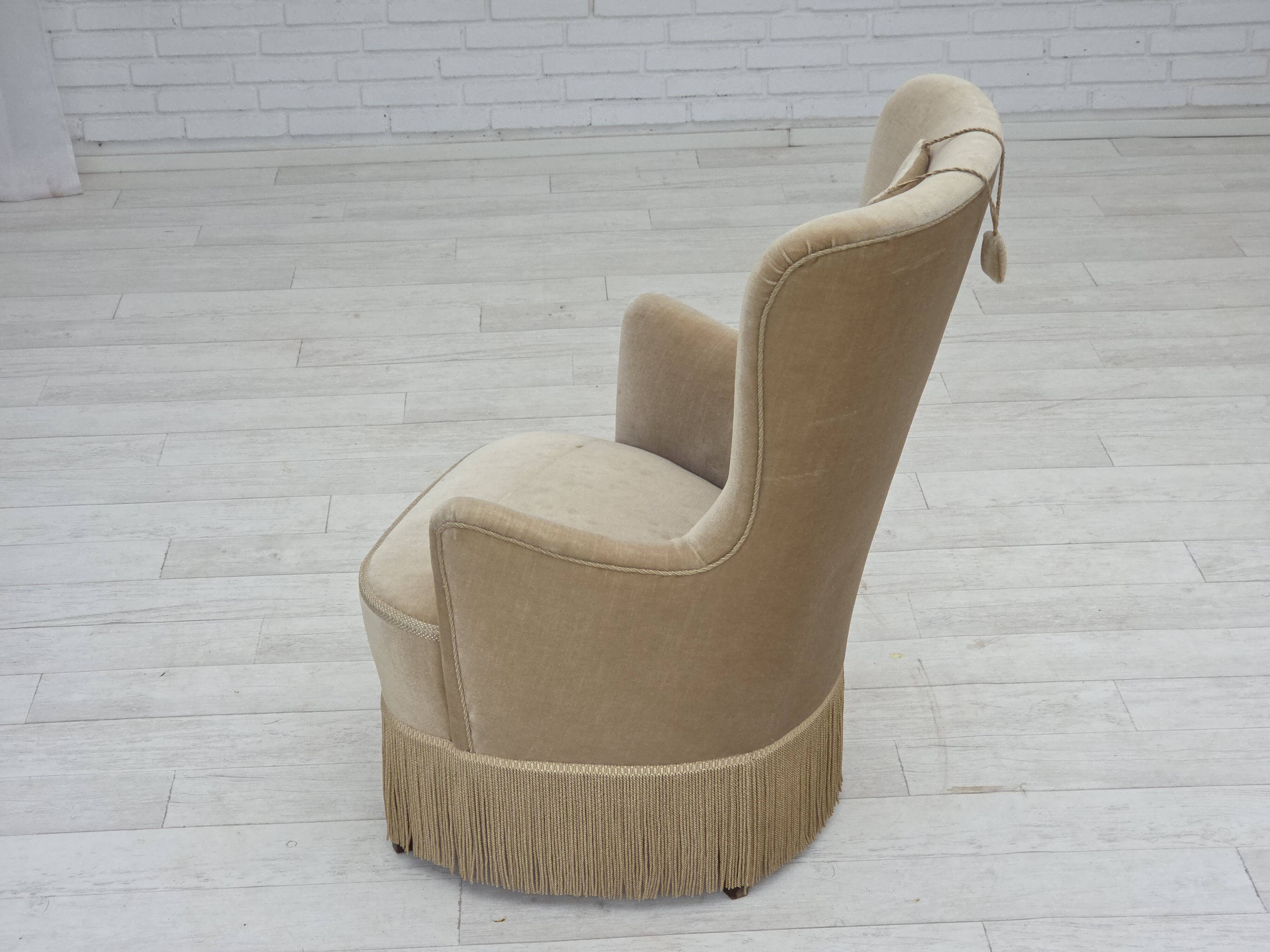 1960s, Danish armchair in green/brown furniture velour, original condition.