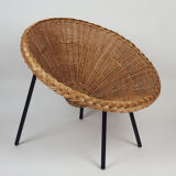 Fauteuil corbeille en rotin 1950