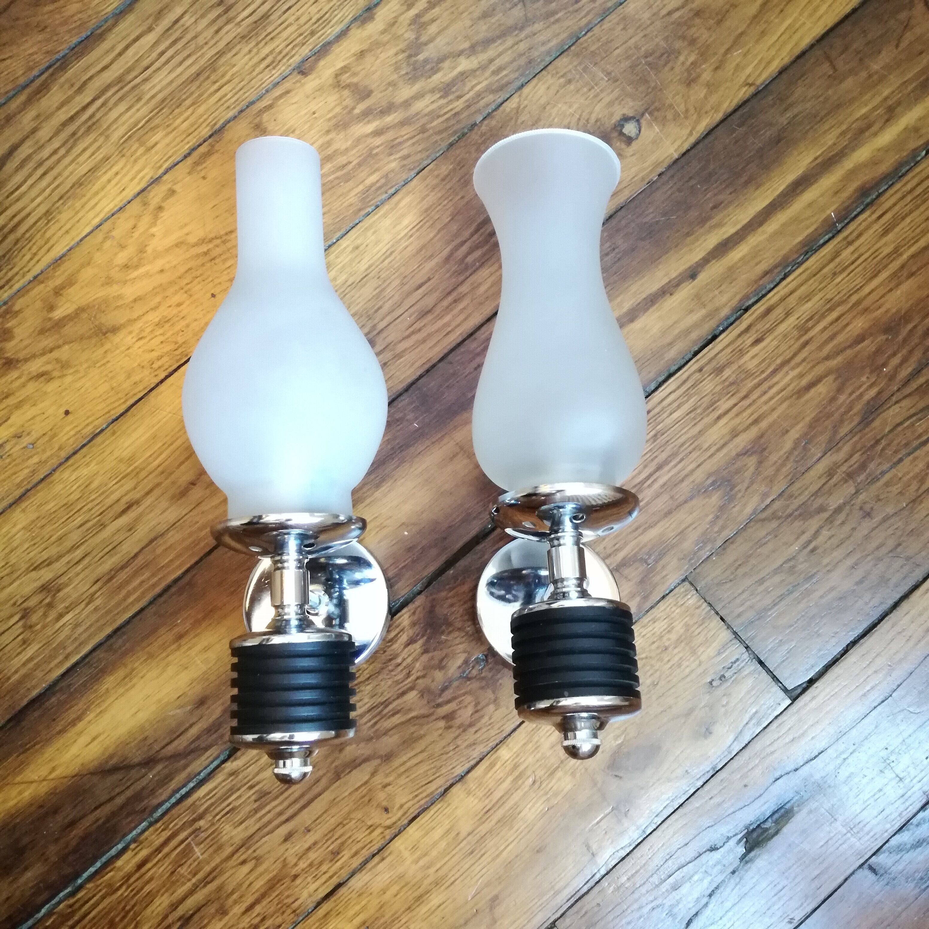 Metal and frosted glass wall lamp 1970