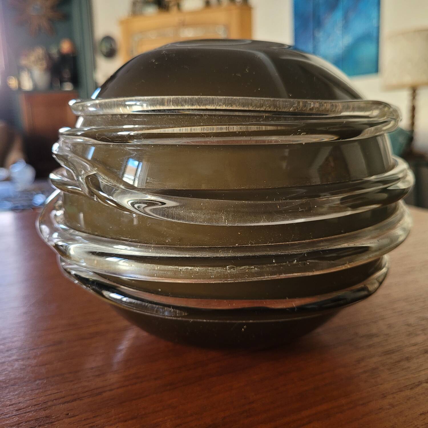 Smoked glass vase with applied threads – 1970s
