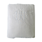 Drap ancien en métis  bis  monogrammé DD  avec jours