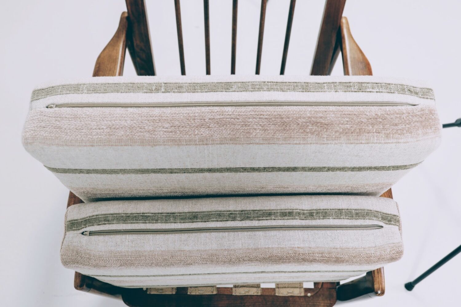 Scandinavian armchair natural linen beige striped fabric 1965