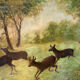 Clearing with five deer, oil on canvas signed F Hari Fourchon