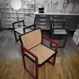 Pascal mourgue rare set de 3 fauteuils traîneaux cannés bois laqué  pour triconfort vintage 80's