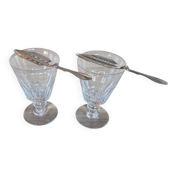 2 verres à absinthe en cristal