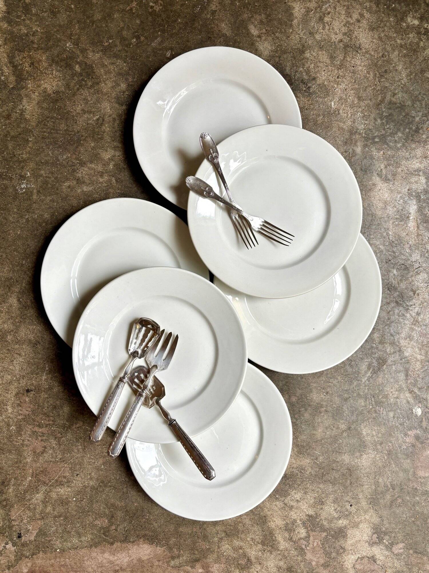 6 white porcelain flat plates