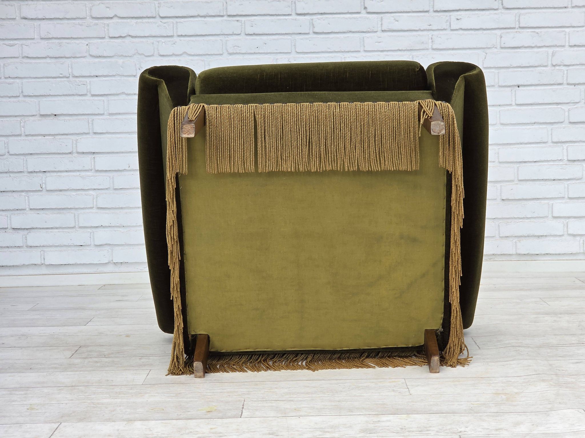 1970s, Danish lounge chair, high, furniture velour, ash wood legs.