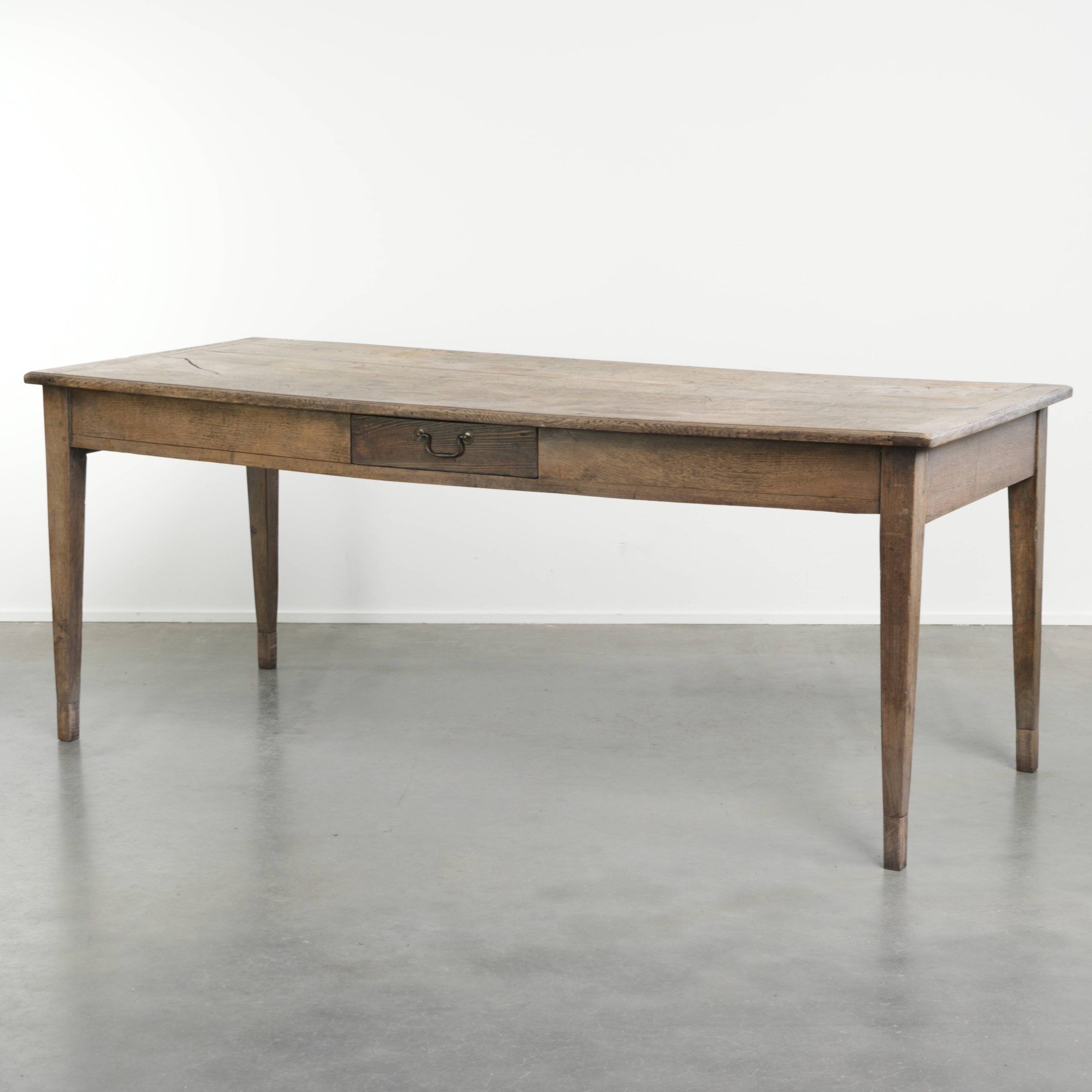 Antique French oak dining table for 6 to 8 people with a baguette drawer