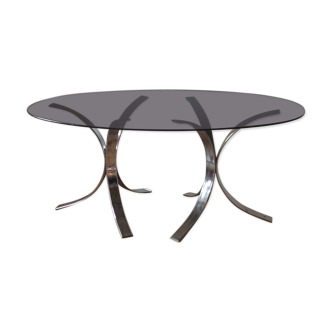 Table ovale plateau verre piétement métal