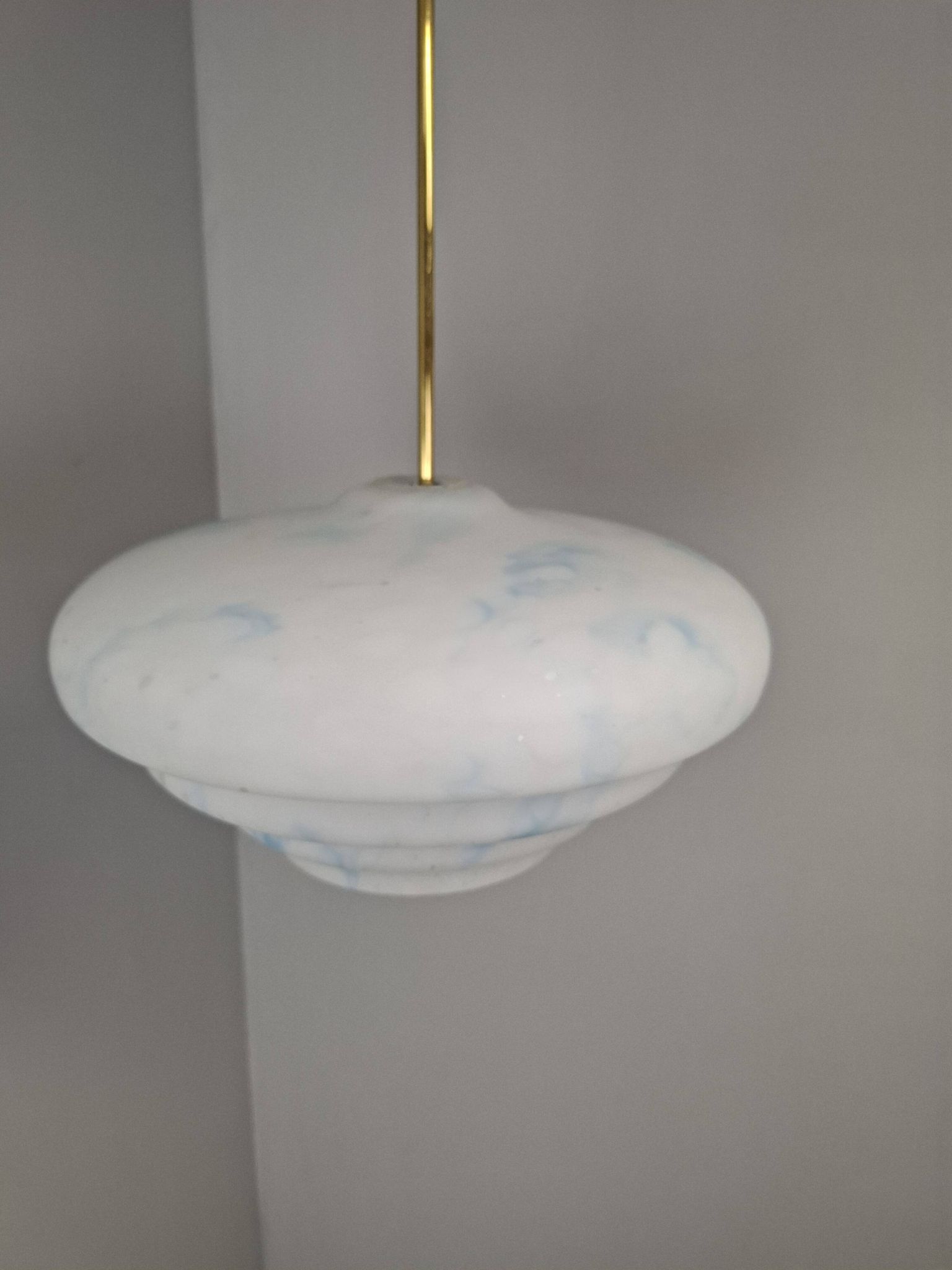 Napako Midcentury Modern Pendant Lamp in Opaline Glass and Brass, Czechoslovakia