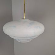 Napako Midcentury Modern Pendant Lamp in Opaline Glass and Brass, Czechoslovakia