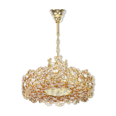 Chandelier in gilded brass and crystal glass inlaid by Palwa, Germany, 1970s.